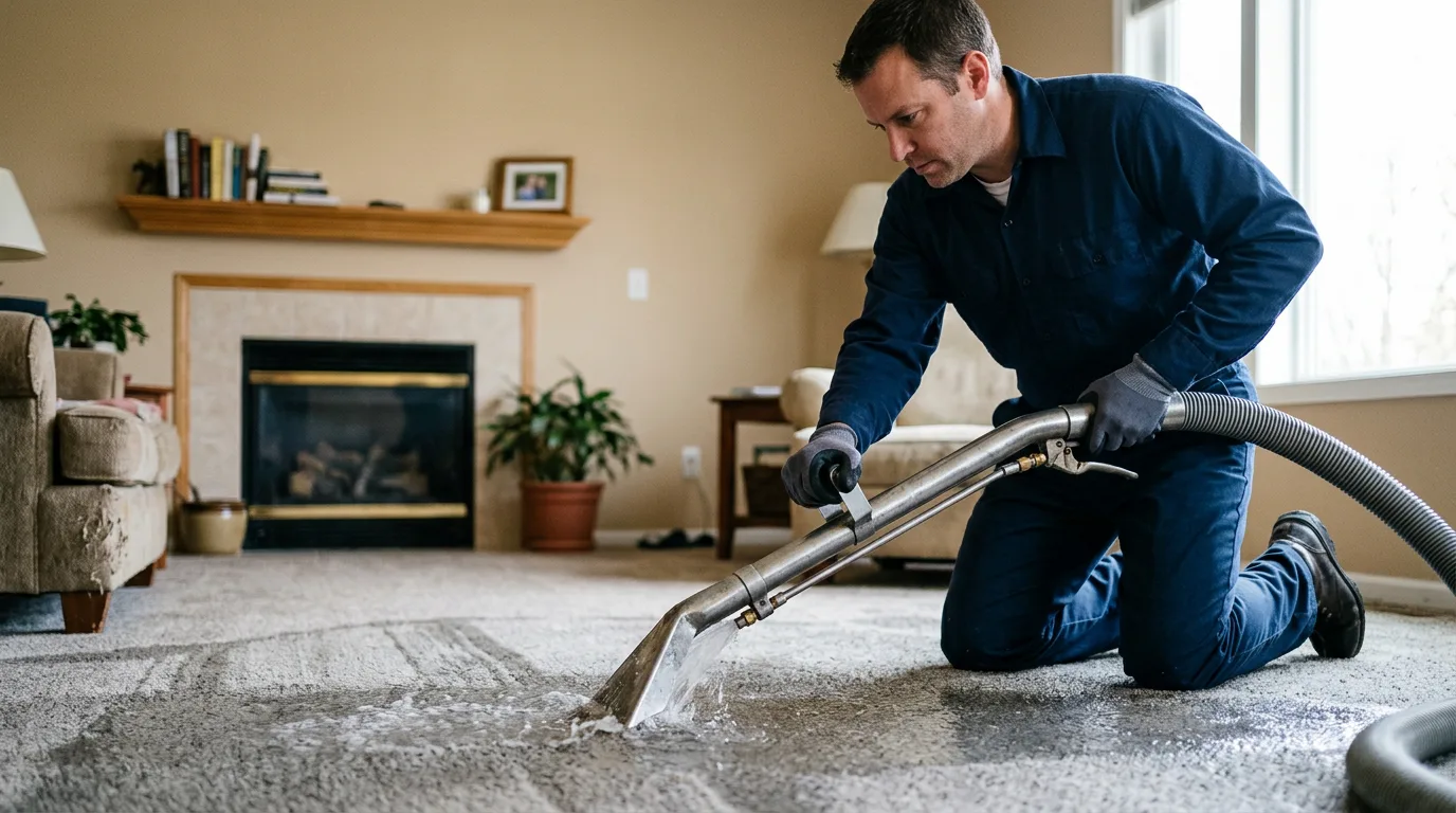 Water damage restoration technician working near Potosi, WI